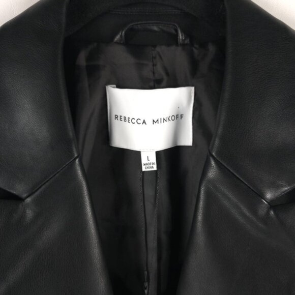NWT REBECCA MINKOFF BLACK Faux Leather Blazer Jacket 2 Button & Pockets Sz M & L - Picture 7 of 13